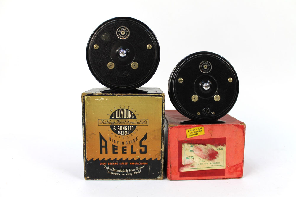 JW Young & Sons Pridex trout fly reel, boxed, together with a Bodex fly reel (boxed).