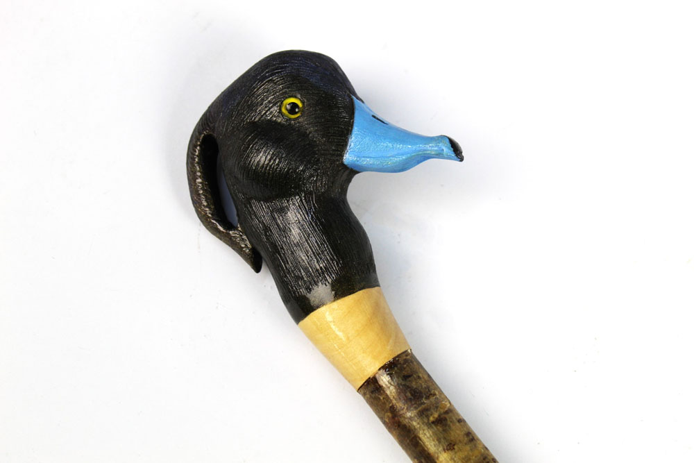 A walking stick with wooden handle carved in the form of a tufted duck. Height 131 cm. - Image 2 of 2