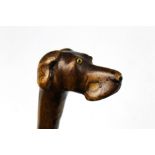 A walking stick with carved wooden handle in the form of a dog. Length 87 cm.