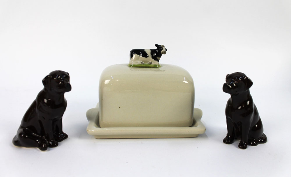 A Quail Pottery butter dish,