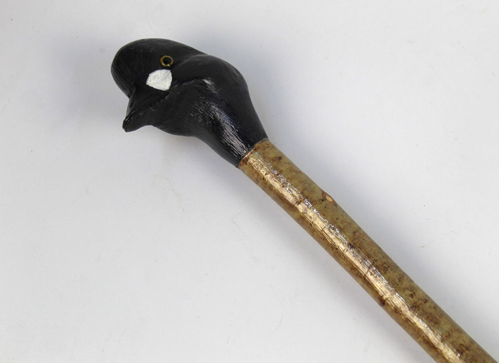A walking stick with carved wooden handle in the form of a golden eye duck, length 142 cm. - Image 2 of 2