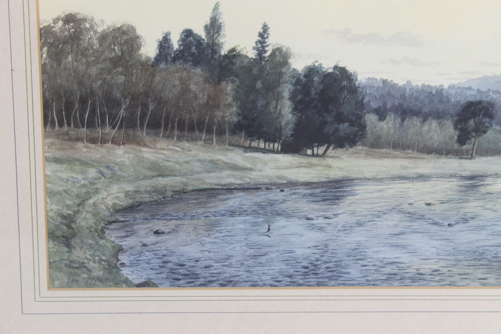 Tim Hawes a watercolour of fisherman and salmon in The River Dee, - Image 3 of 3