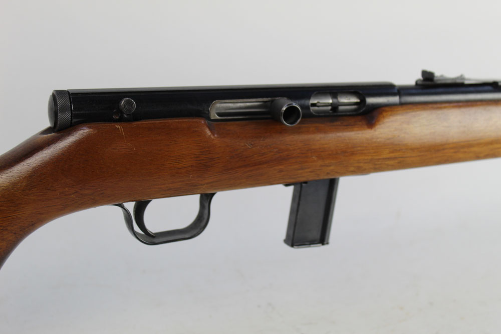 Sportco Model 71S cal 22 semi automatic rifle, fitted with a sound moderator,