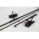 Two Shimano bait runner DL6000 RA reels, one fitted onto a Carp Hunter rod, in two sections 3.