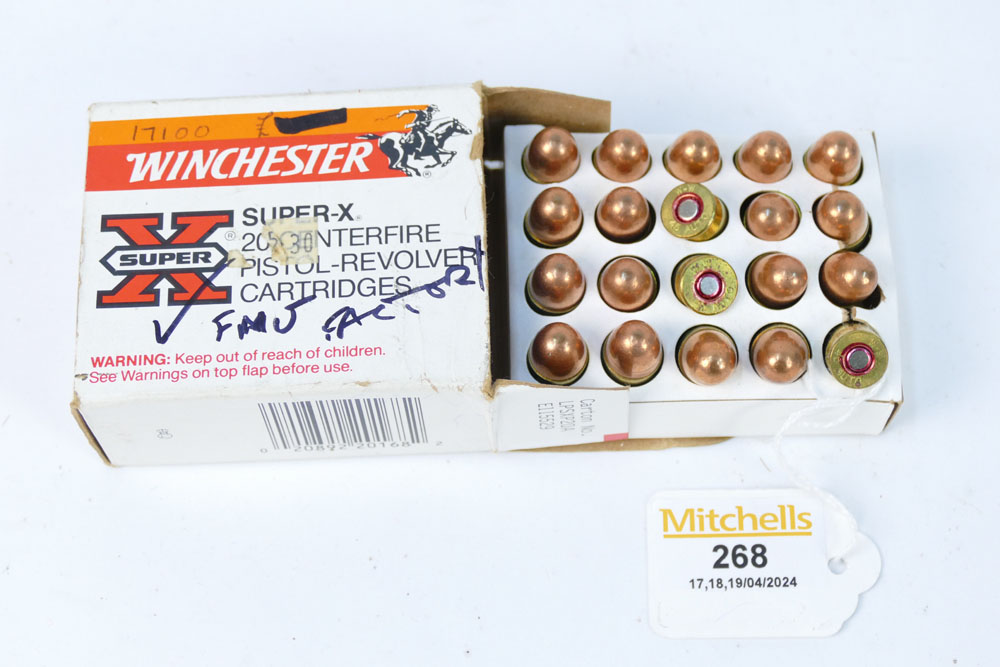 Twenty Winchester 45 automatic 230 grain full metal case pistol/rifle cartridges.