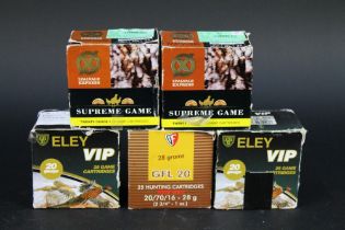 +/- One hundred and twenty five 20 bore shotgun cartridges, to include Eley VIP Game.