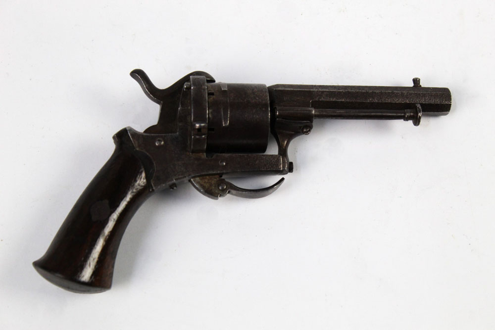 A Belgian Pinfire revolver, with a 3 1/4" hexagonal barrel, folding trigger and wooden grips. - Image 3 of 3
