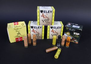 Three boxes plus a part box of Eley VIP Bismuth 20 bore shotgun cartridges, 28 gram No.