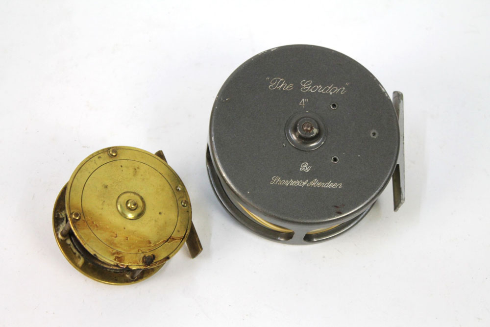 Two reels, Sharpes of Aberdeen The Gordon salmon fly reel 4" and a brass reel with bone handle. - Image 2 of 2