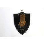 Taxidermy - An otter pad mounted on an oak shield,