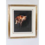 Karen Davis, signed limited edition print, foxhounds head, 15/395, 51 x 42 cm framed and mounted.