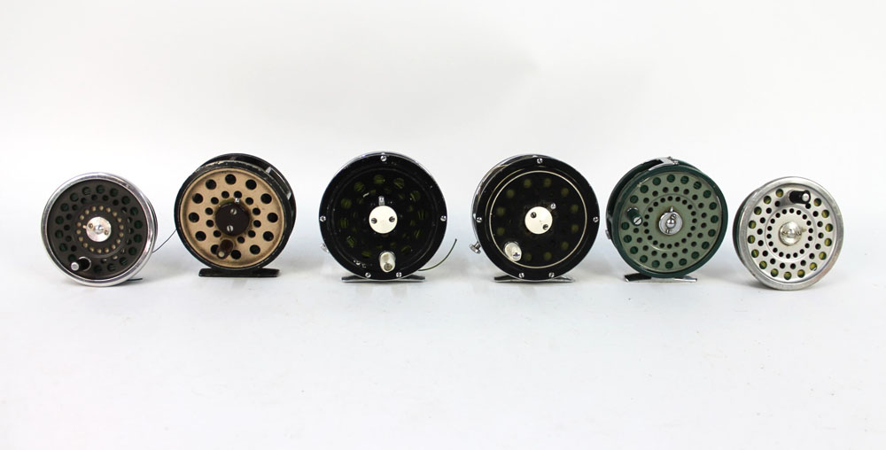 Two Hardy spare spools, +/- 3 1/4" and 3 1/2" together with four trout fly reels, - Image 2 of 3