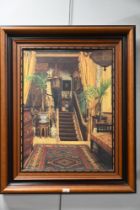 Indistinctly signed picture "Hallway" in heavy wooden frame,