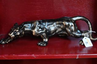 Reproduction cast metal ornament, hunting panther,