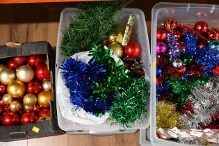 Three boxes of Christmas decorations