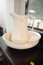 White ceramic wash jug and basin