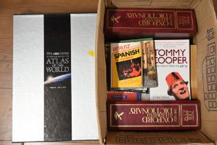 Box of books - The Times Atlas of The World, The Oxford Illustrated Dictionary,