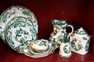 Quantity of Masons Green Chartreuse pattern plates, jugs, caddy,