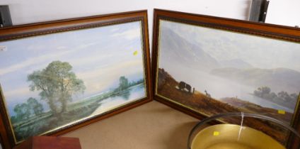 Two countryside prints in wooden frames