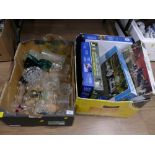 Box of jigsaws and box of glassware