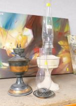 Two vintage oil lamps, Aladdin and dual burner,