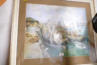 Print of fishing boats in harbour