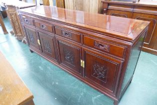 Oriental style mahogany sideboard, width 183 cm, depth 49 cm,