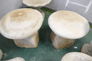 Pair of staddle stone or mushroom effect composite garden ornaments