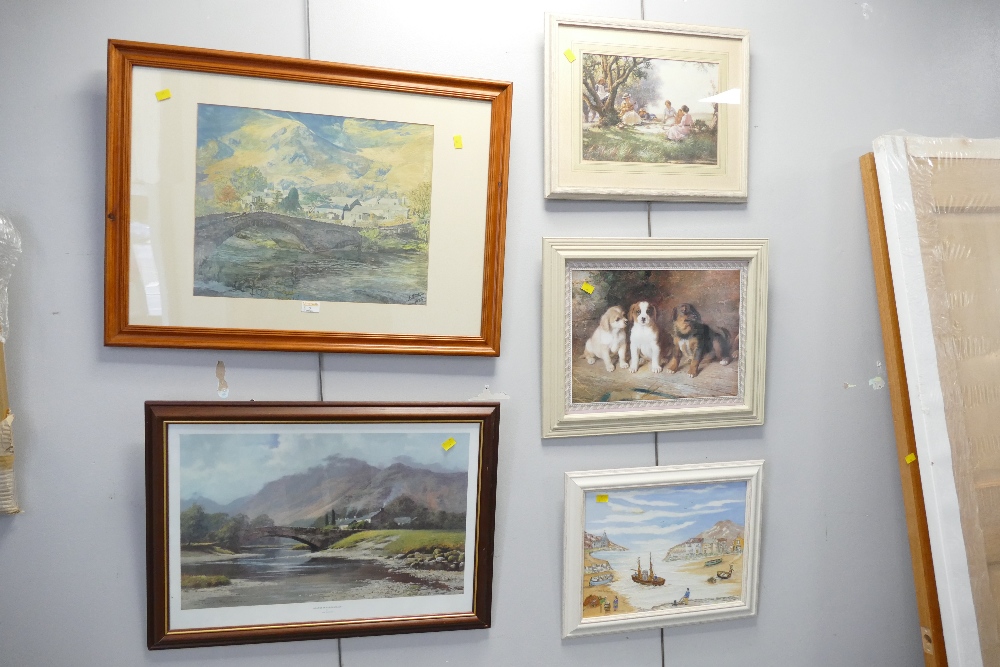 Five pictures and prints including Grange in Borrowdale by Peter Symonds