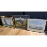 William Heaton Cooper Lakeland farm print and 2 pictures of tall ships