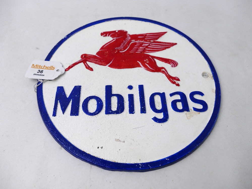 Reproduction cast metal advertising sign "Mobilgas"
