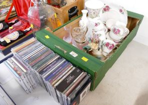 Box of Royal Standard part tea set, mugs, glass vases,