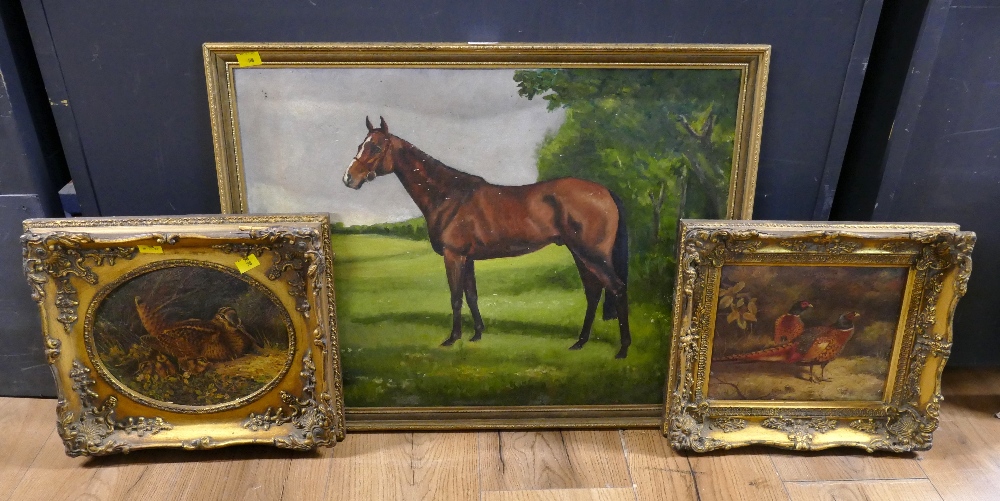 Horse oil painting by J McCowen, 66 cm x 50 cm,