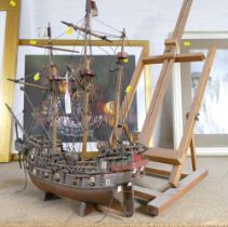 Model boat and easel