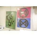 An Extinction Rebellion canvas and another,