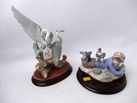 Nao heron figurine and Lladro boy reading book "Study Buddies "