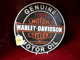 Reproduction cast metal advertising plaque for Harley Davidson Motor Oil