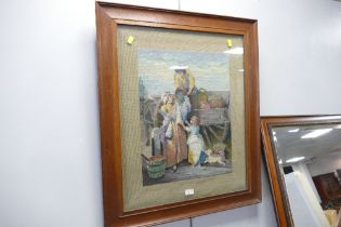 Framed tapestry picture, harvest time,