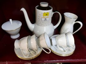 Royal Doulton Morning Star pattern coffee pot and similar cups and saucers