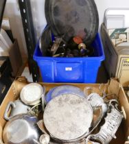 Two boxes of silver plate,
