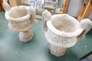 Pair of classical style composite garden urns, height 50 cm, maximum width 46 cm,