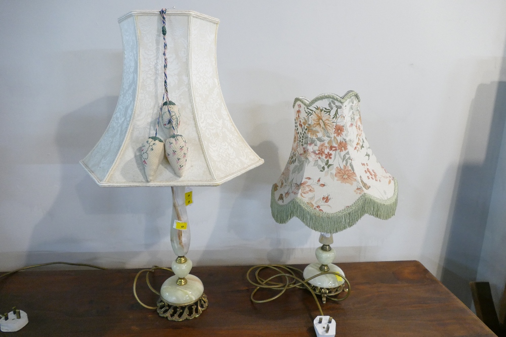 Two lamps with mineral stone column bases,