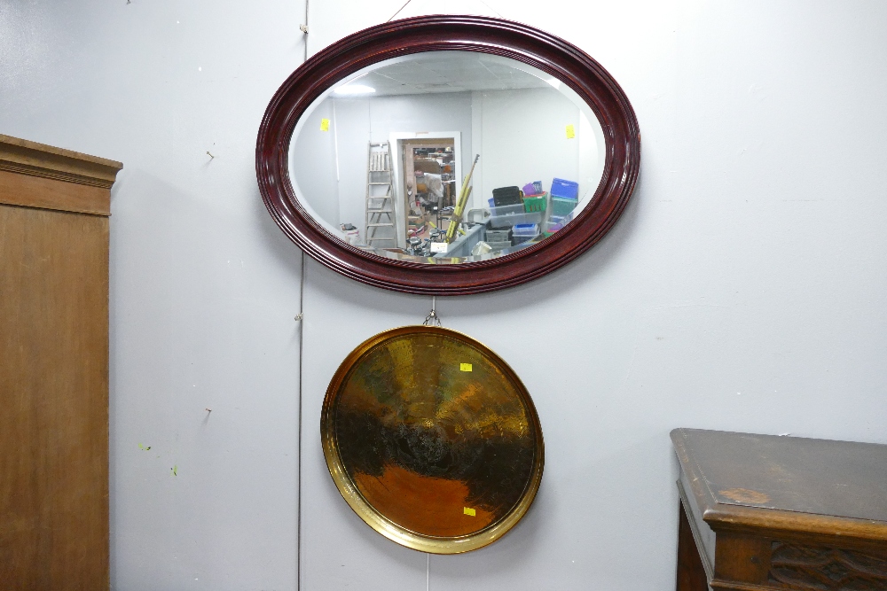 Wooden oval wall mirror, 85 cm long,
