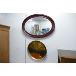 Wooden oval wall mirror, 85 cm long,