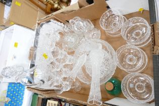 Box of cut glassware, carafe, wine glasses, dishes,