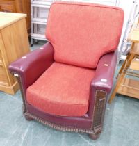 Early 20th century lounge armchair with burgundy upholstery,