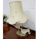 Decorative table lamp with shade, with bird ornament base,