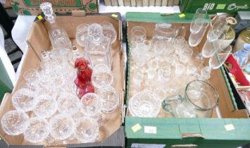 Two boxes of glassware, champagne flutes, liqueur glasses,