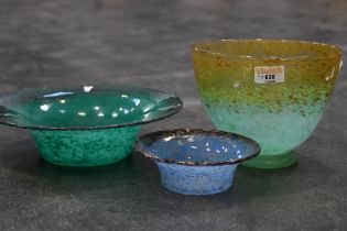 Three pieces of Monart glass