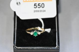 9 ct gold diamond and emerald ring,